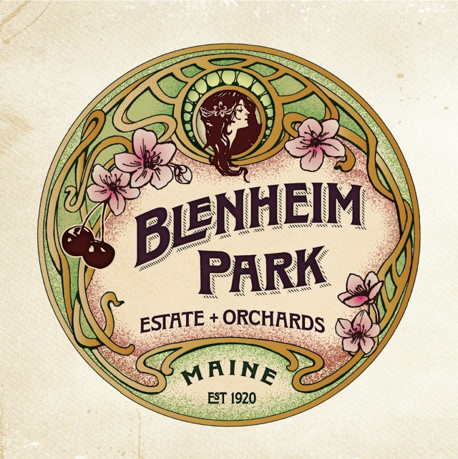 Logo design with imagery of woman, flowers and circular lines