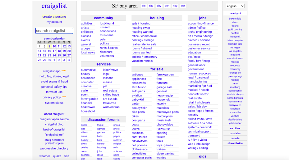 Craigslist interface