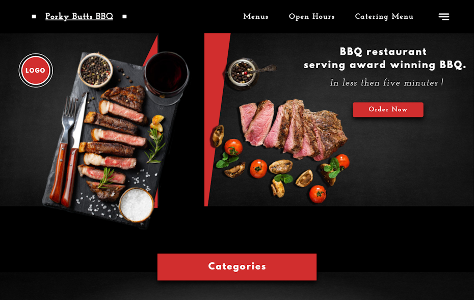 schwarze Restaurant-Website mit roten Akzenten