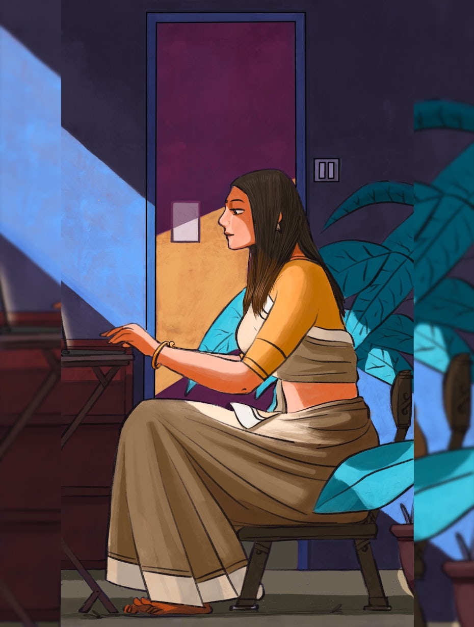illustration of a woman working from home