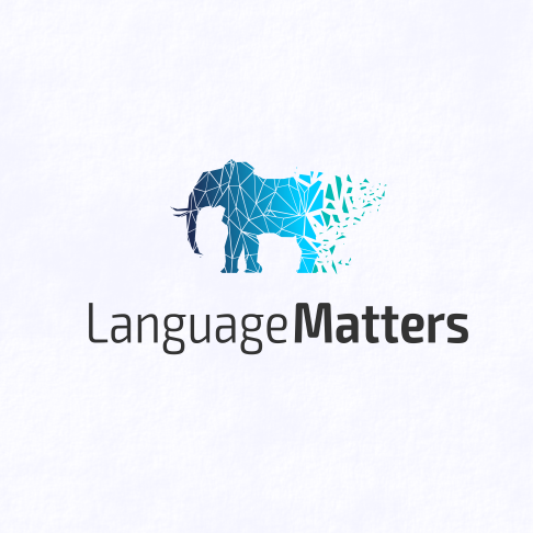 blue logo of a disintegrating elephant