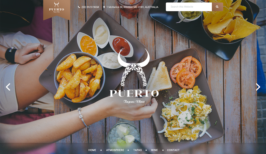 tapas website with white serif text and muted filters over the images