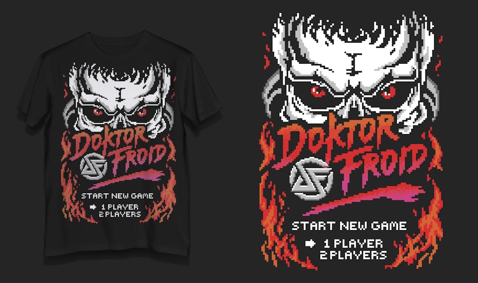 80s style video game t-shirt design
