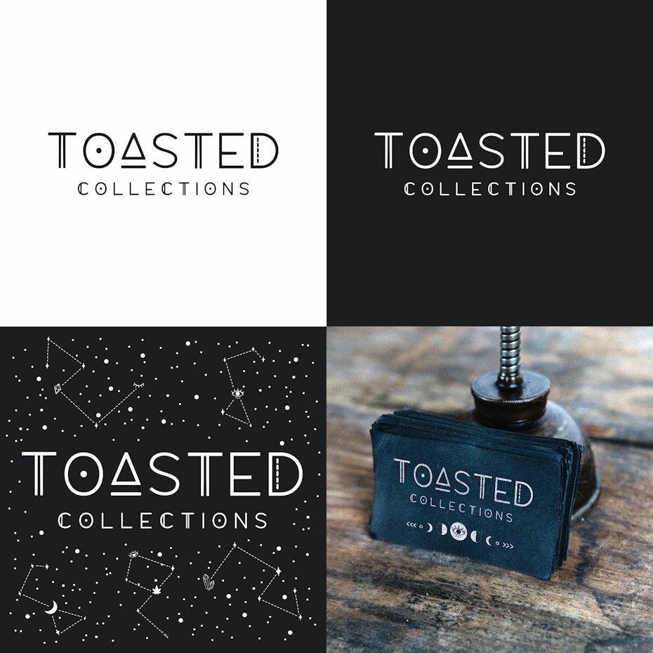 white text logo in different settings