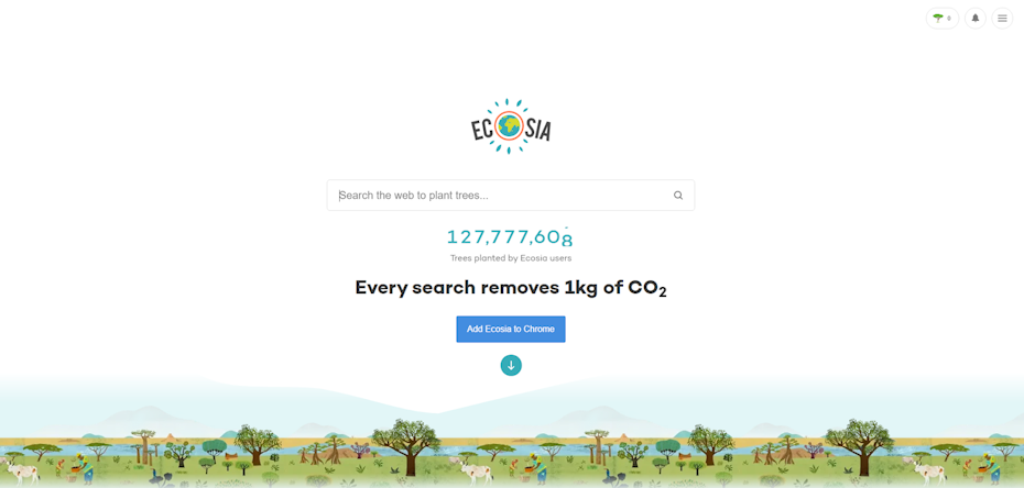 screenshot of Ecosia search page