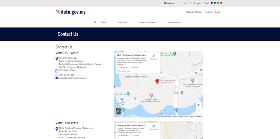 website with accessibility features such as font, size and colour