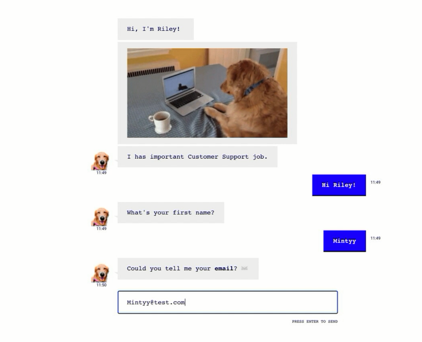 chatbot dog with the name riley