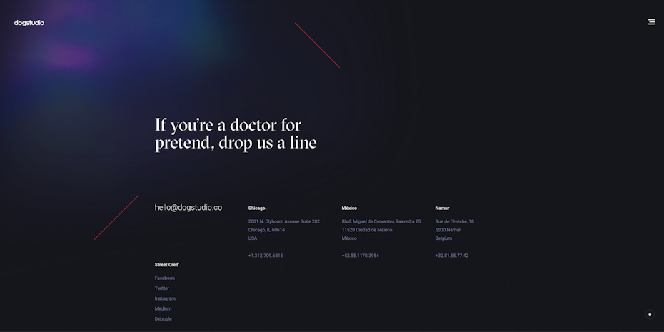 contact page with “If you’re a doctor for pretend, drop us a line” written on it