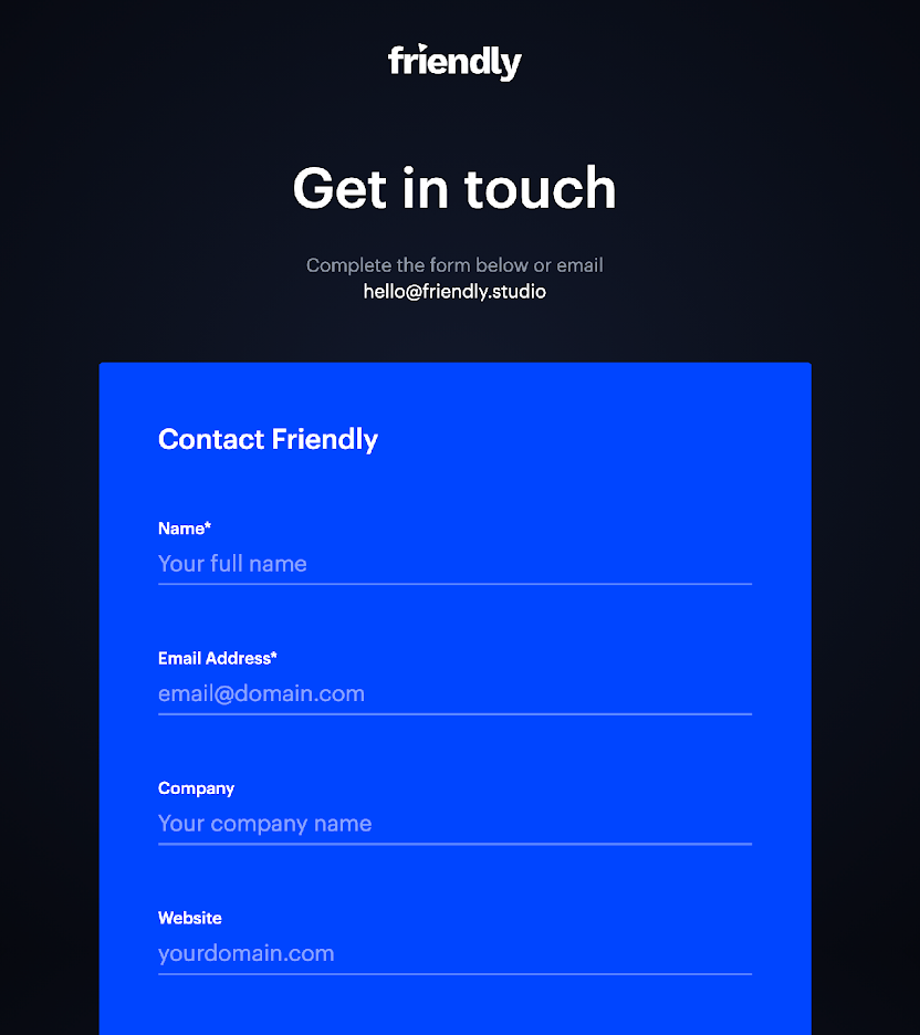 contact form of Friendly, a design studio
