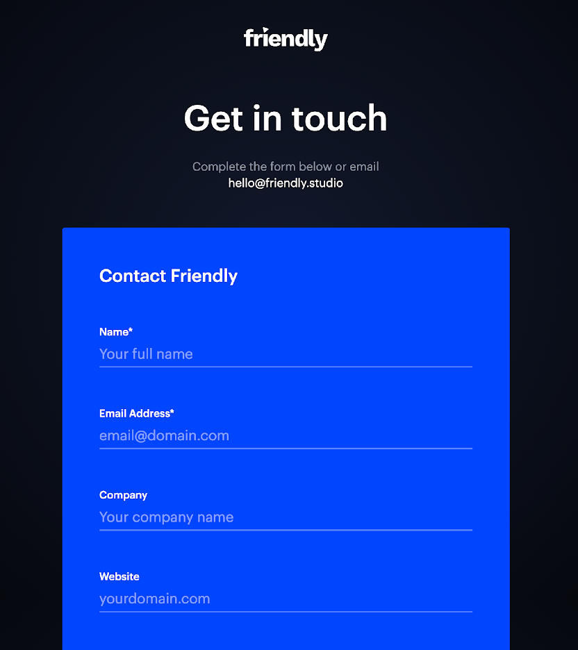  contact form of Friendly, a design studio