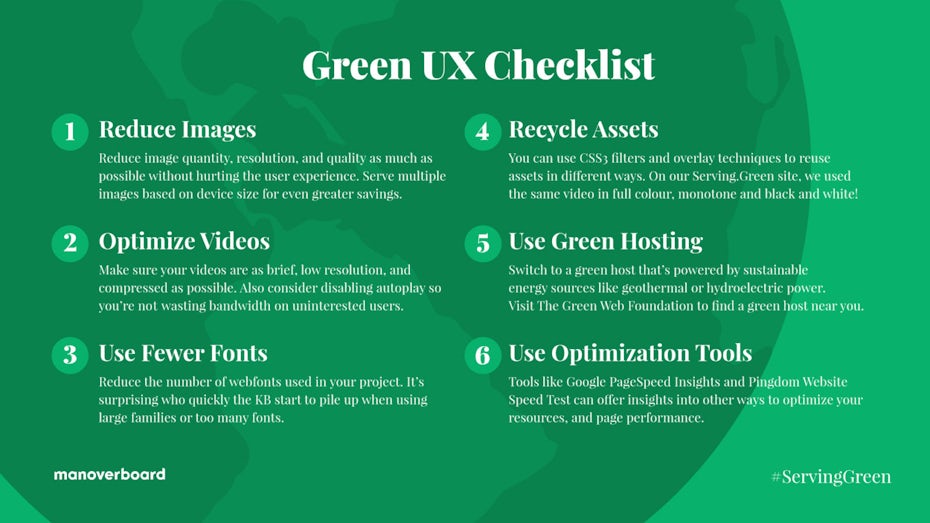green page with sustainable UX tips