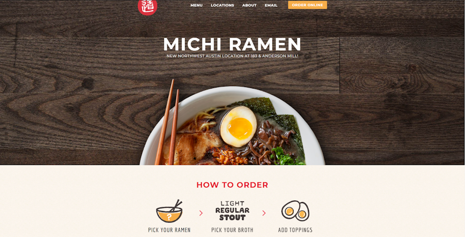 screenshot of Michi Ramen website