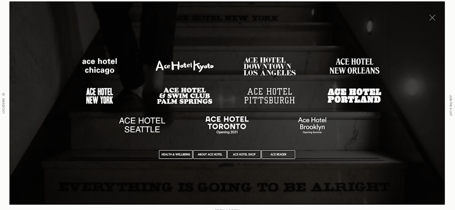 ejemplo de sitio web de hotel usando cinematografía Wes Anderson-esque