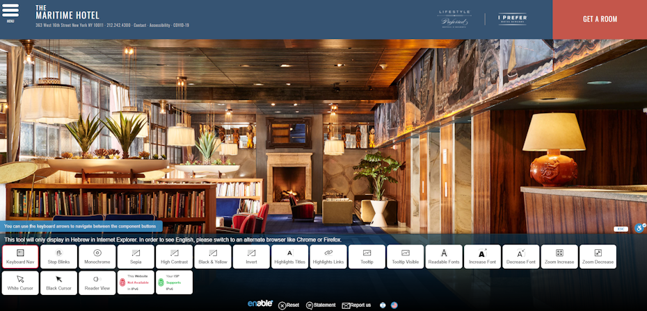 ejemplo de sitio web de hotel con complemento de accesibilidad web