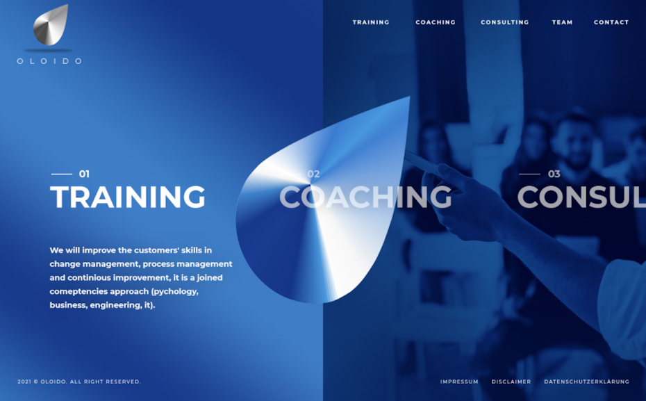 Homepage web design for consulting company
