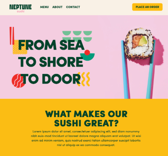 Colorful homepage web design for sushi restaurant