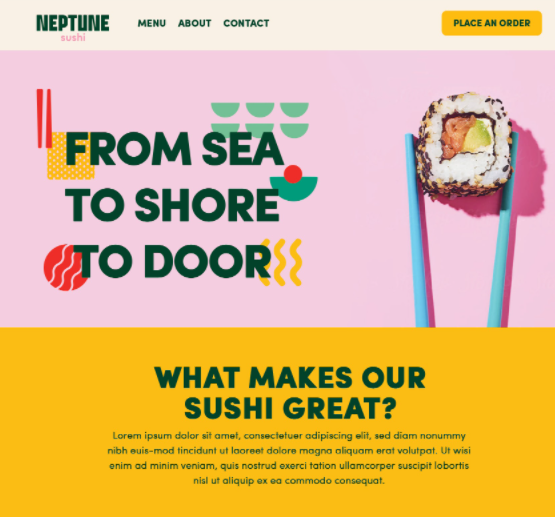 Colorful homepage web design for sushi restaurant