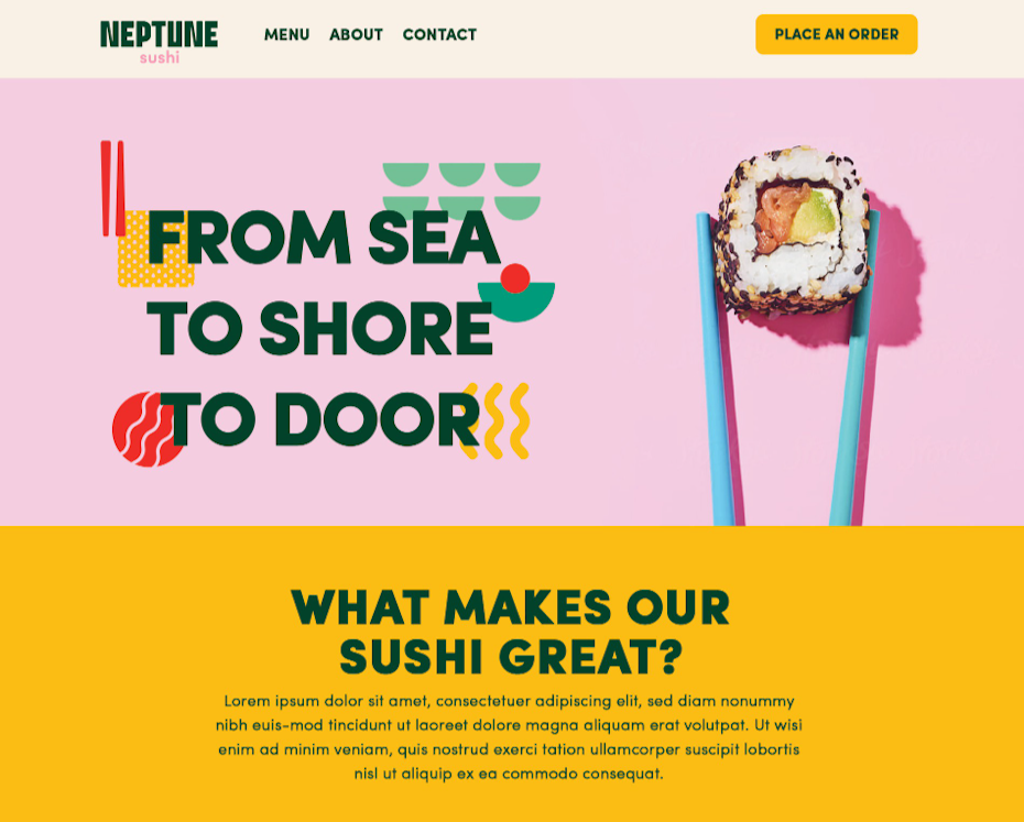 Colorful sushi restaurant web design