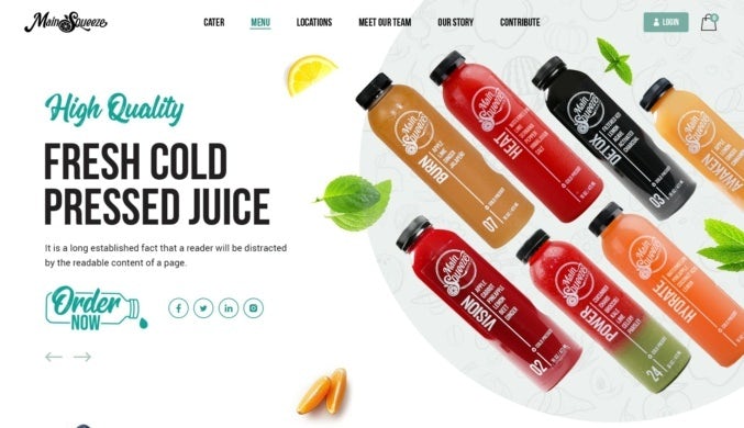 Homepage web design for cold pressed juice