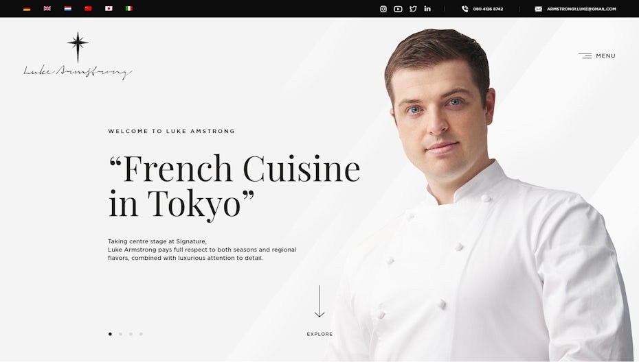 Homepage web design for a chef
