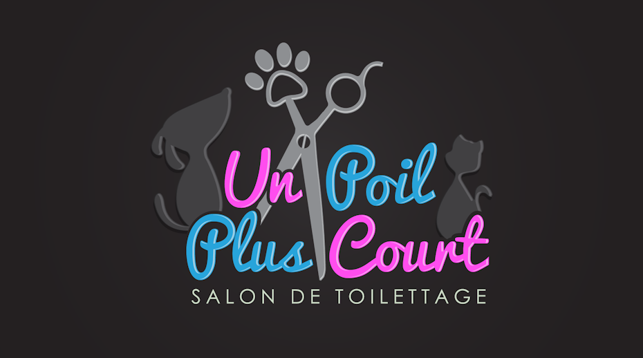 salon logo for pets in black, pink and blue