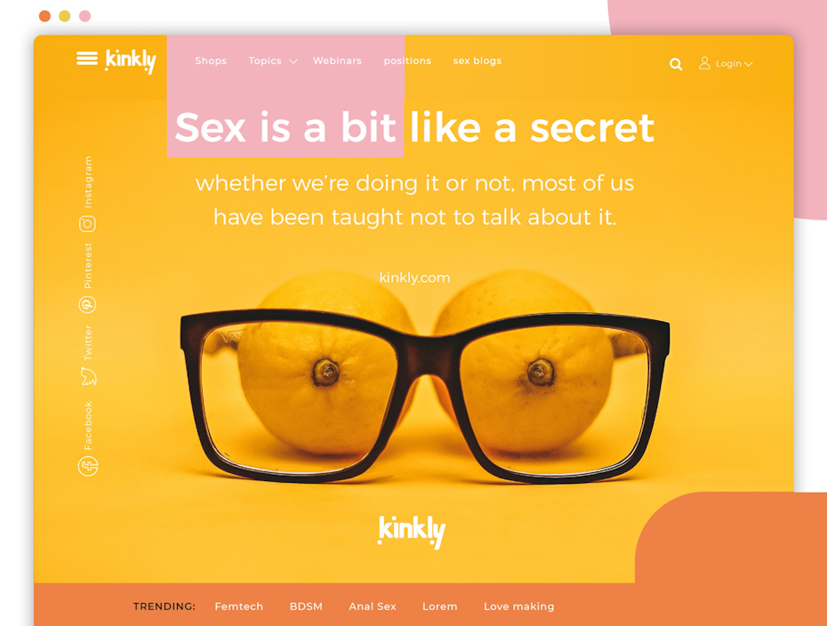 Blog de educación sexual con un diseño audaz sobre un fondo amarillo brillante