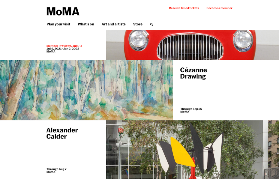 Black text on white in high contrast website of MoMa