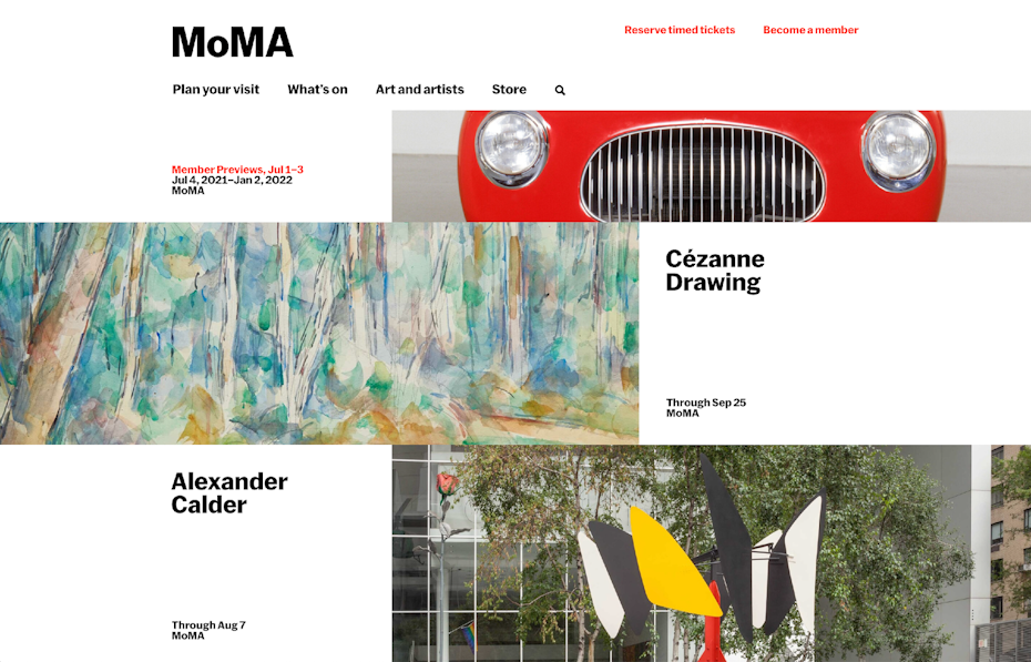 Texto en blanco y negro en un sitio web del MoMa de alto contraste