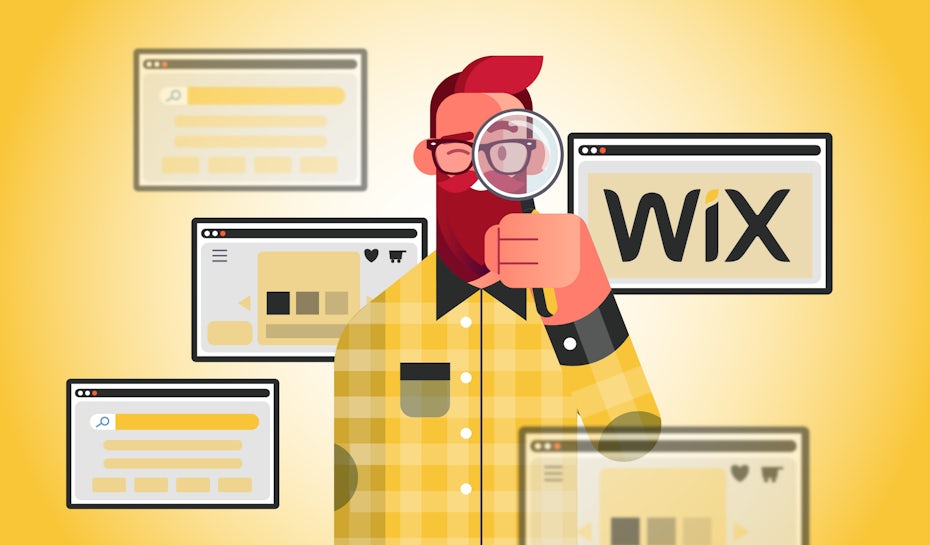 illustration: Designer wählt Vorlage von Wix