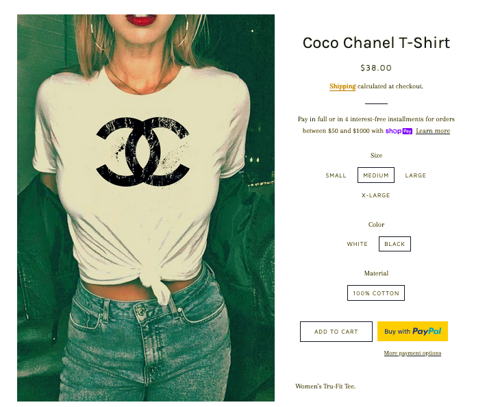 Coco Chanel T-shirt demonstrating the importance of brand equity