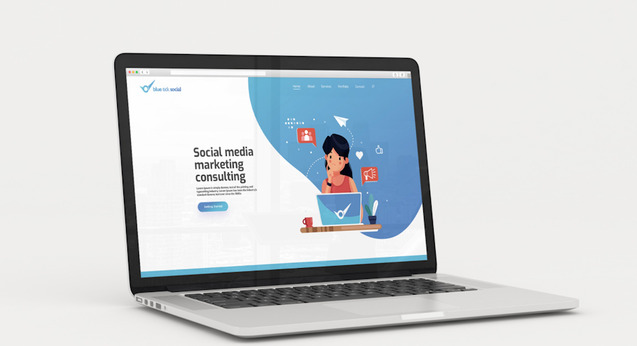 a laptop showing the webpage for a social media marketing consulting business