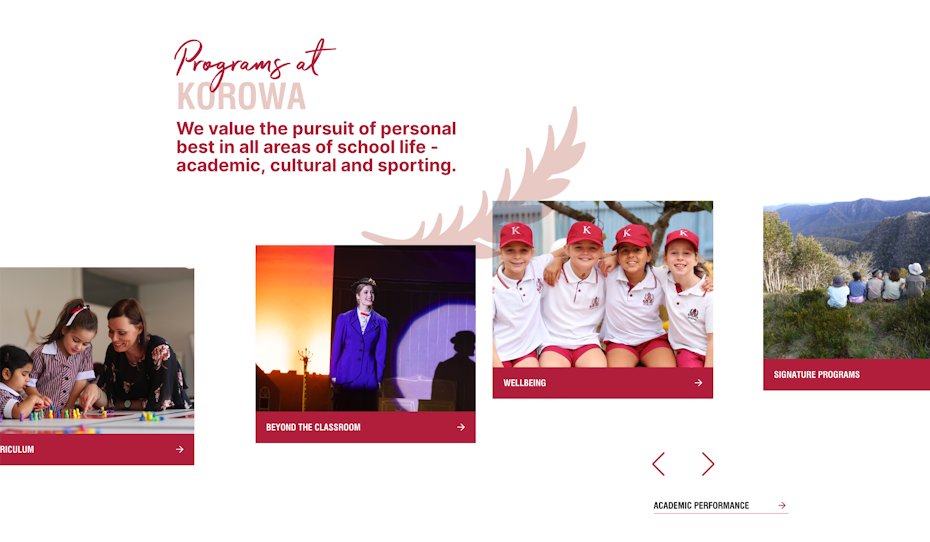 Website showing programs at the school like wellbeing, signature programs and curriculum