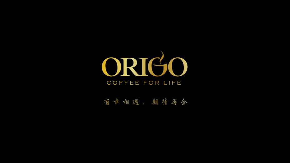 Origo in gold and classic typeface with a tagline that says, “Coffee for life”