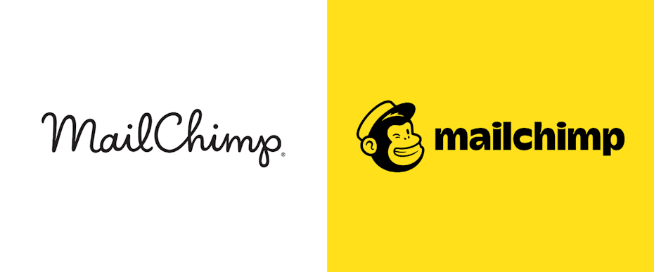 there are two Mailchimp logos. One is written in cursive, while the other is written in print with a winking monkey