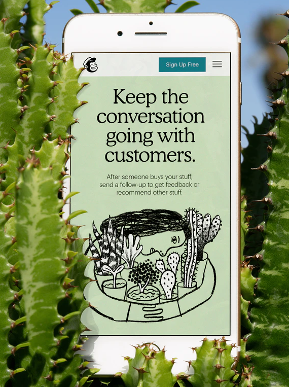 a cartoon illustration of a lady hunched over a set of cacti