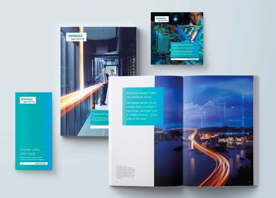 Siemens’ color palette consisting of five different hues of blue
