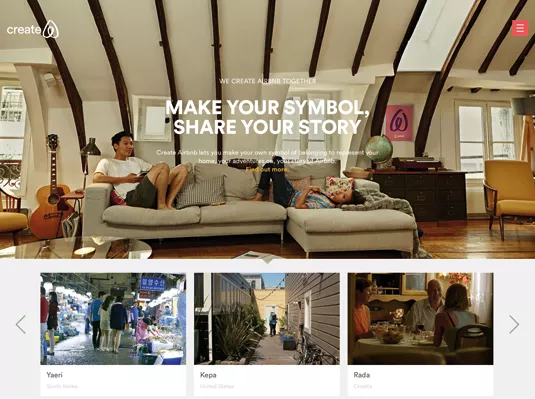 La landing page d'Airbnb avec la photo de deux personnes chez elles