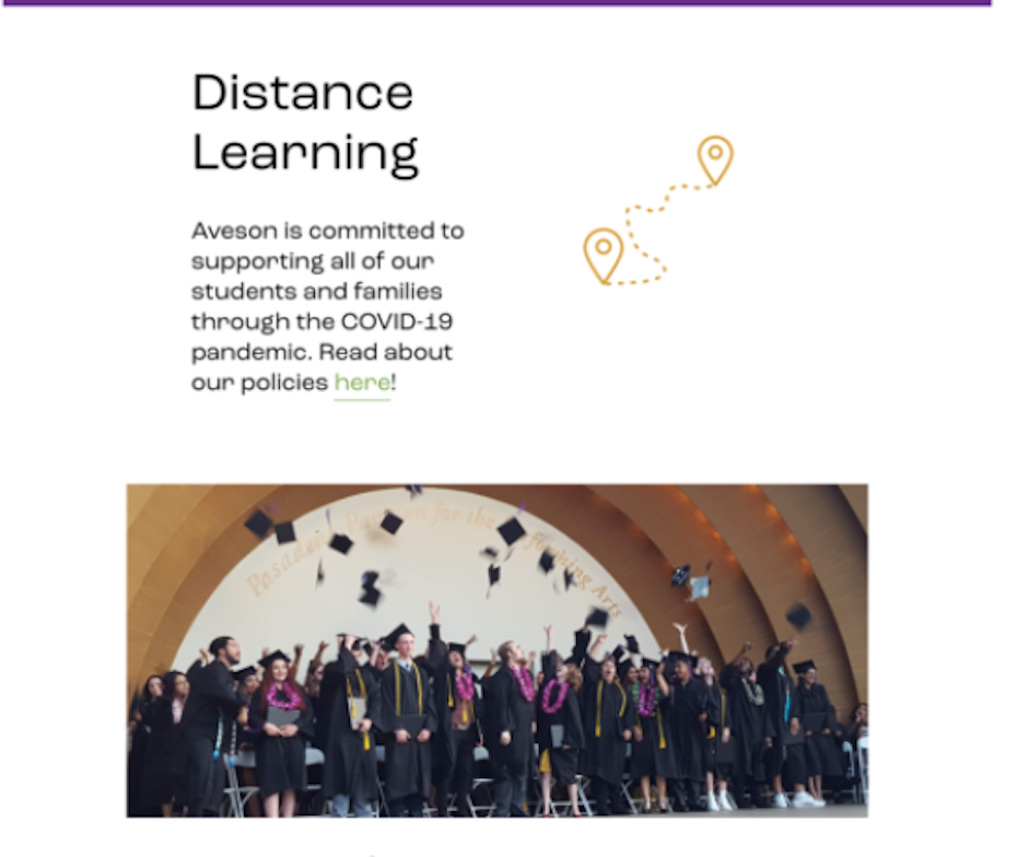 Information about distance learning and COVID 19 on a school website