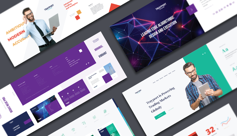 three choices of color design package in purple, green, and orange schemes