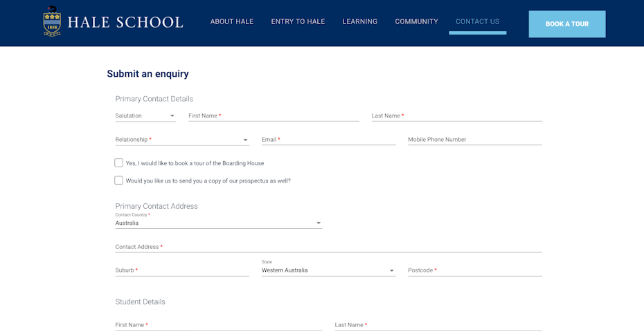 Application and Inquiry form on a web-page