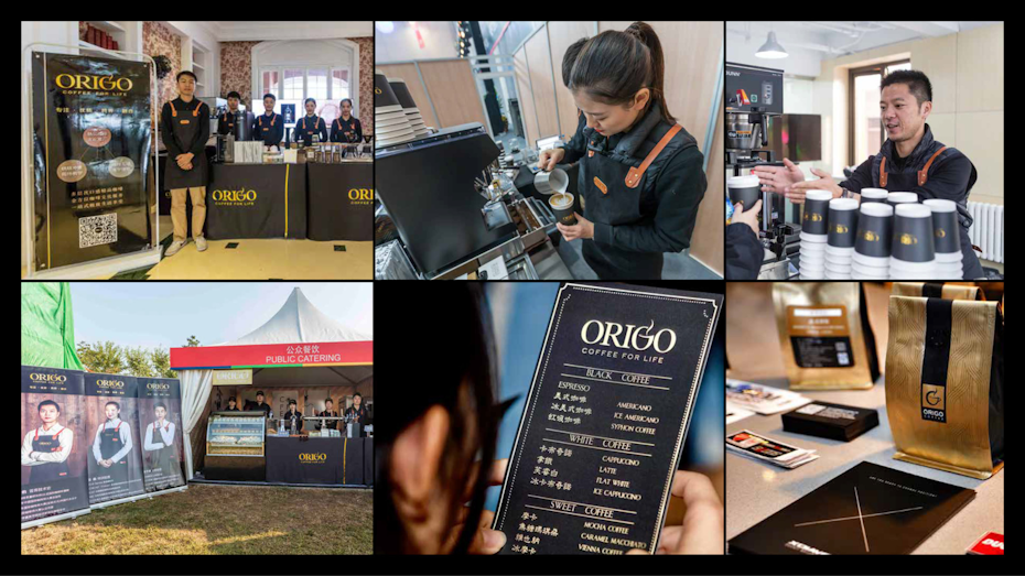 a collage of Origo staff with their old black and gold theme