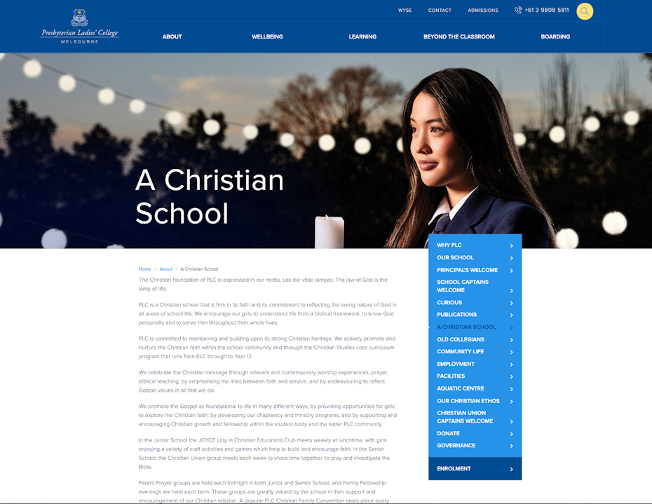 School website showing that they’re Christian