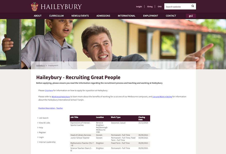 Recruiting web-page of a school