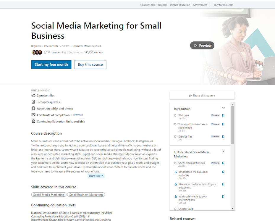 screenshot of Social Media Marketing for Small Business