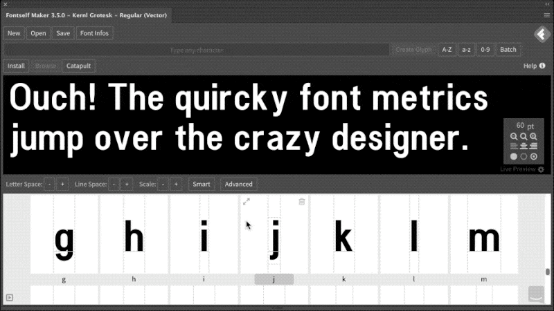 Animated gif of using the Fontself Maker interface