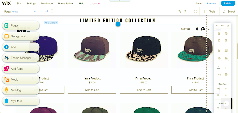 Ejemplo de los mejores creadores de sitios web para comercio electrónico: Wix