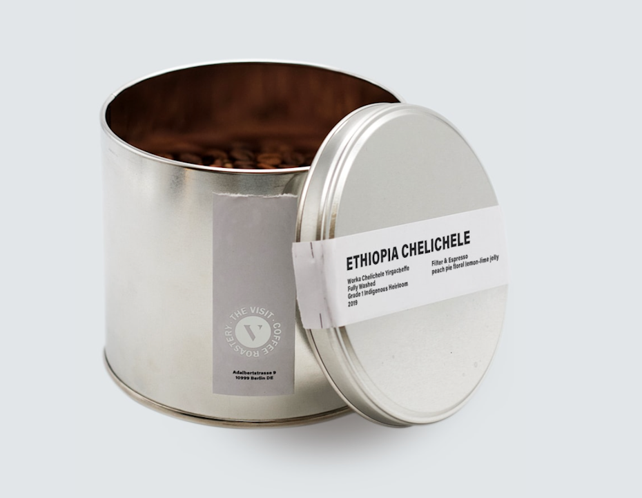 tin coffee container from visit coffee