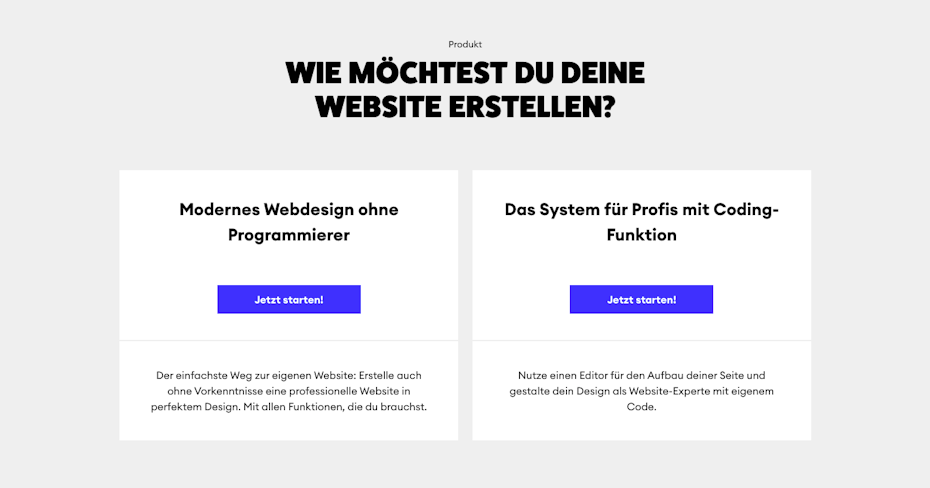 wie möchtest du deine website erstellen jimdo screenshot