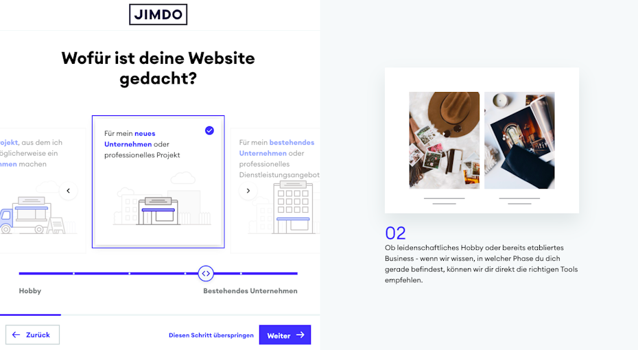 wozu ist deine neue website, jimdo screenshot