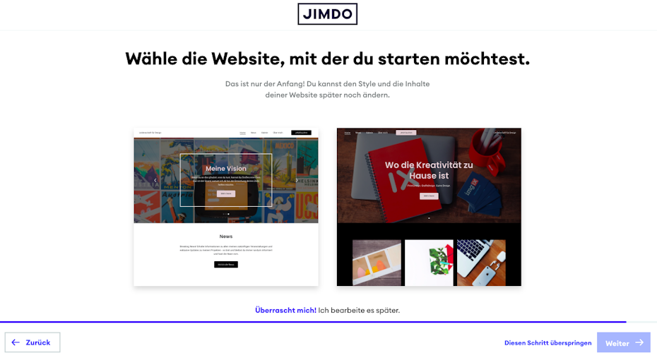 Jimdo screenshot: welche website soll es sein